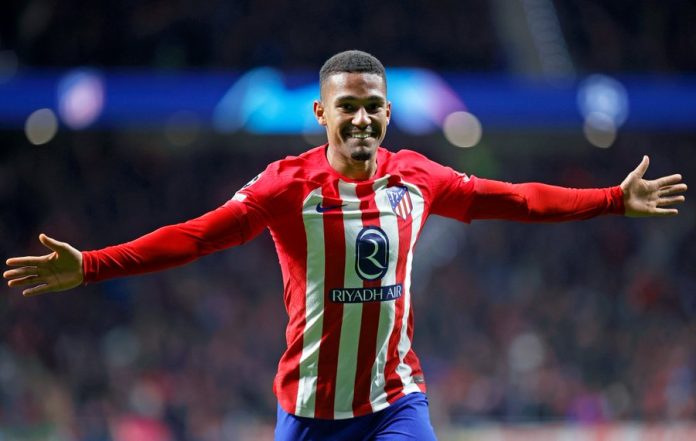 Samuel Lino comemora gol pelo Atlético de Madrid
