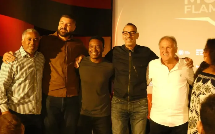 Andrade, Olivinha, Nélio, Mozer e Zico no aniversário do Museu do Flamengo