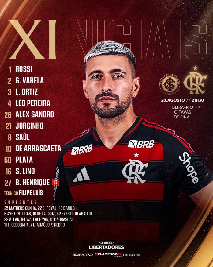 Escalação do Flamengo para o jogo contra o Internacional