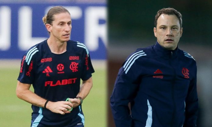 Filipe Luís e Bruno Pivetti, técnicos do profissional e do sub-20 do Flamengo