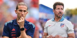 Filipe Luís técnico do Flamengo e Simeone técnico do Atlético de Madrid