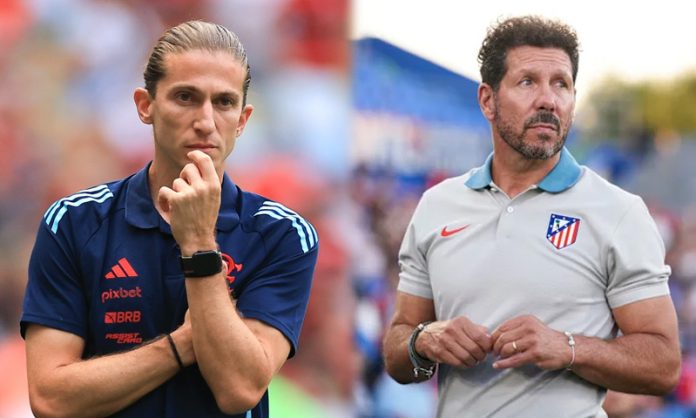 Filipe Luís técnico do Flamengo e Simeone técnico do Atlético de Madrid