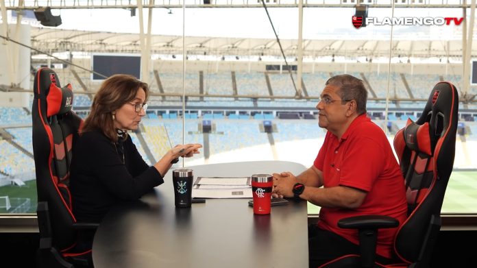 Flávia da Justa, Diretora de Comunicação e Conteúdo do Flamengo e João Guilherme da Flamengo TV