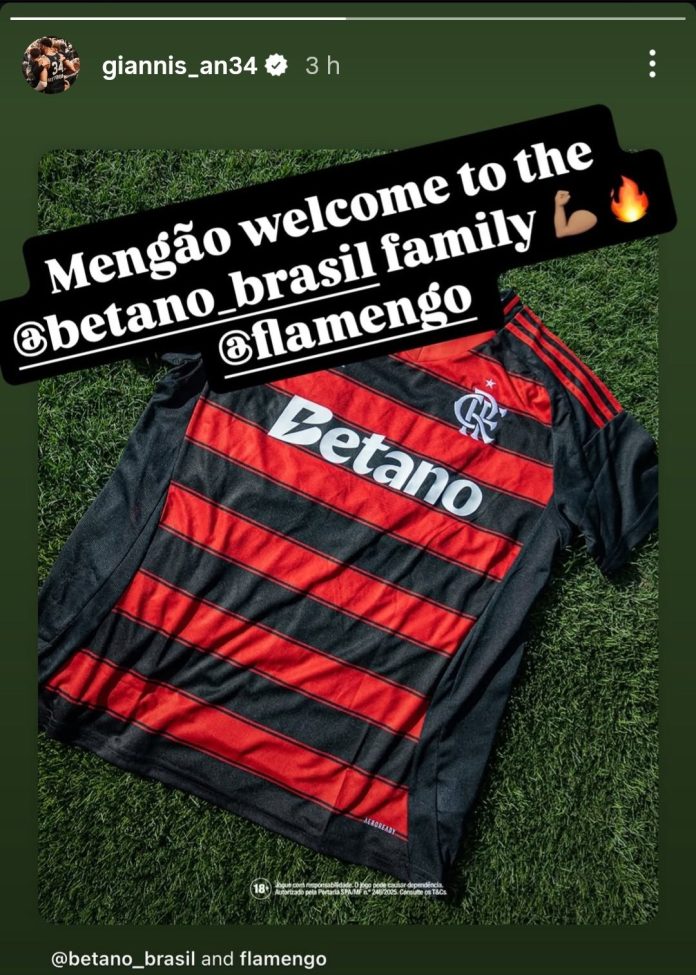 Giannis Antetokounmpo posta no instagram e dá as boas vindas ao Flamengo na 