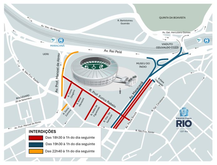 Interdições das ruas no entorno do Maracanã - Divulgação / Prefeitura do Rio