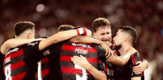 Jogadores comemoram mais um gol do Flamengo sobre o Vitória - FOTO: Adriano Fontes / Flamengo