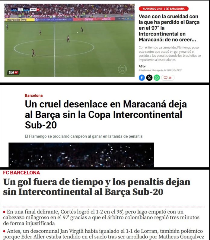 Jornais espanhóis repercutem vitória do Flamengo sobre o Barcelona no Mundial sub-20 2025
