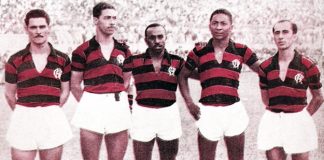 Nestor, Hermes, Adãozinho, Índio e Esquerdinha, linha de ataque do Flamengo em 1951
