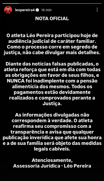 Nota oficial do zagueiro Léo Pereira