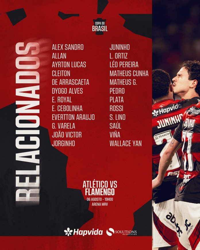 Jogadores do Flamengo relacionados para o jogo contra o Atlético-MG