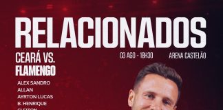Jogadores do Flamengo relacionados para o jogo contra o Ceará