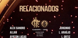 Jogadores do Flamengo relacionados para o jogo contra o Internacional