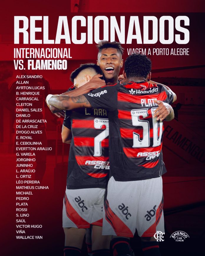 Jogadores do Flamengo relacionados para o jogo contra o Internacional