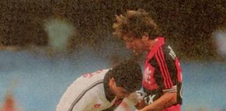 Zico e Bebeto no Flamengo 2 x 0 Vasco no Maracanã no dia 5 de novembro de 1989