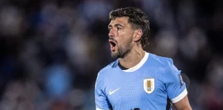 Arrascaeta comemora gol pela Seleção do Uruguai