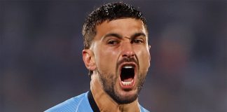 Arrascaeta comemora gol pela Seleção do Uruguai