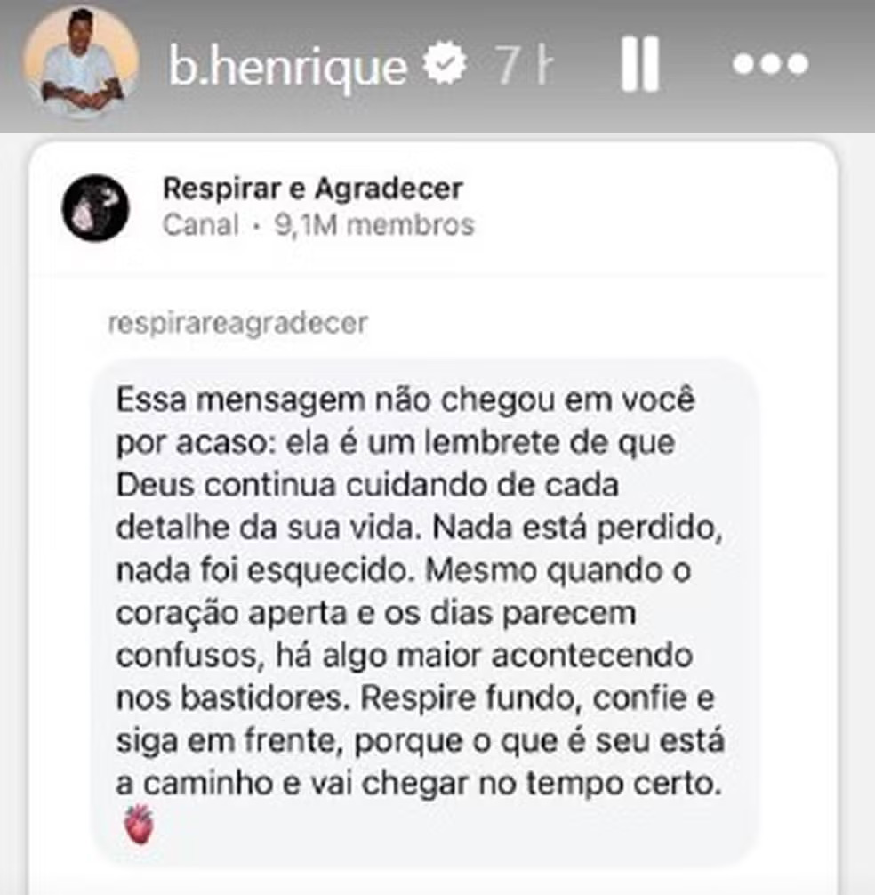 Mensagem de Bruno Henrique nas redes sociais