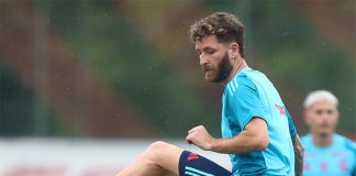 Léo Pereira em treino físico do Flamengo no Ninho do Urubu
