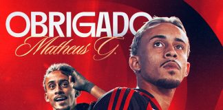 Postagem do Flamengo de despedida para Matheus Gonçalves