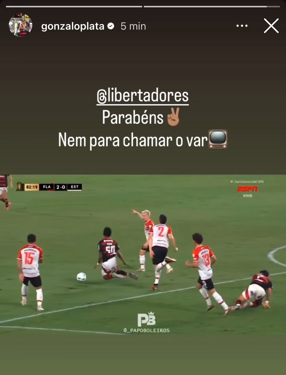 Plata posta sobre expulsão absurda no jogo contra o Estudiantes