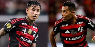 Pulgar e Alex Sandro em campo pelo Flamengo