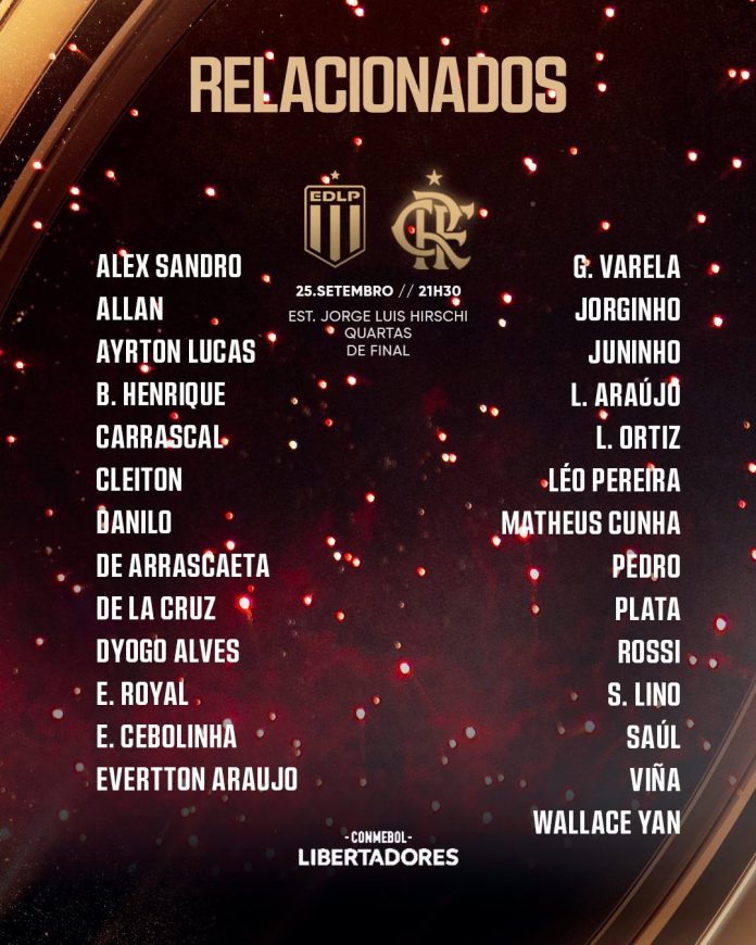 Jogadores do Flamengo relacionados para o jogo contra o Estudiantes de La Plata