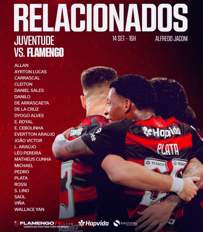Jogadores do Flamengo relacionados para o confronto com o Juventude