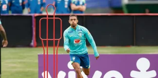 Samuel Lino em treino da Seleção Brasileira