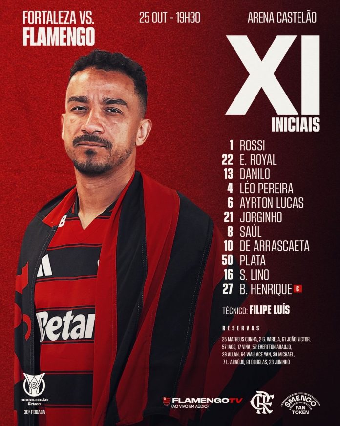 Escalação do Flamengo para o jogo contra o Fortaleza