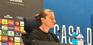Filipe Luís em entrevista coletiva após vitória do Flamengo sobre o Racing