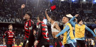 Jogadores do Flamengo comemoram a classificação para final da Copa Libertadores da América - FOTO: Adriano Fontes / Flamengo