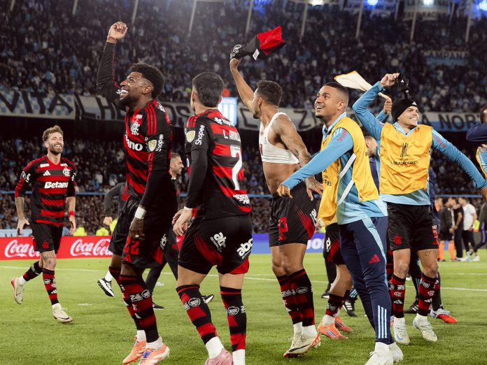 Jogadores do Flamengo comemoram a classificação para final da Copa Libertadores da América - FOTO: Adriano Fontes / Flamengo
