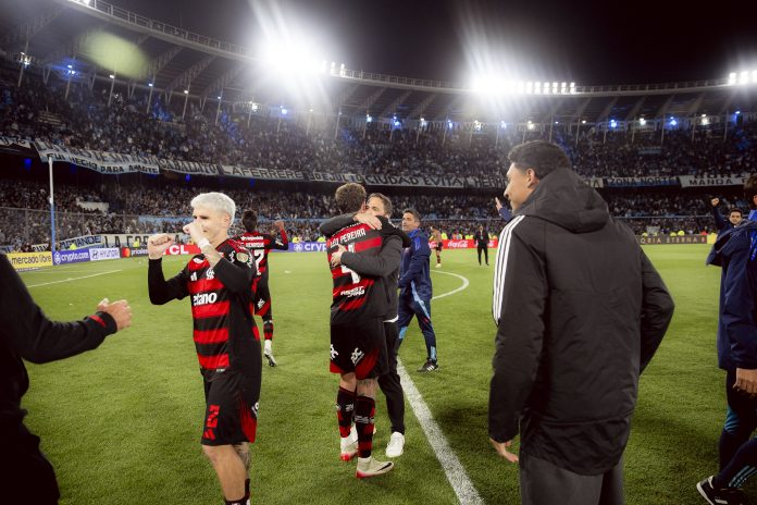 Jogadores do Flamengo comemoram a classificação para final da Copa Libertadores da América - FOTO: Adriano Fontes / Flamengo
