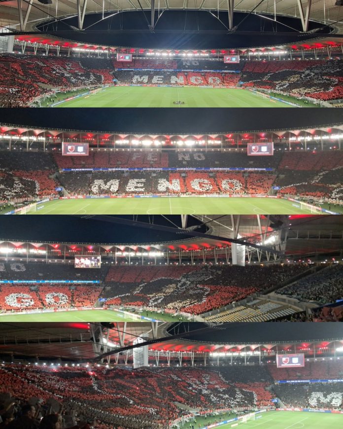 Mosaico em todo o Maracanã antes da vitória do Flamengo sobre o Racing - FOTO: Eduardo Alves