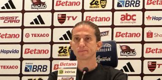Filipe Luís em entrevista coletiva após vitória do Flamengo sobre o Santos no Maracanã