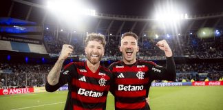 Léo Pereira e Léo Ortiz comemoram a classificação do Flamengo para final da Copa Libertadores da América - FOTO: Adriano Fontes / Flamengo