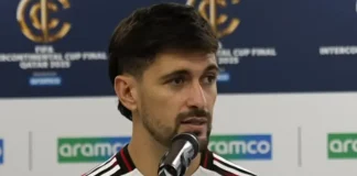 Arrascaeta em entrevista pelo Flamengo na final do Mundial contra o PSG