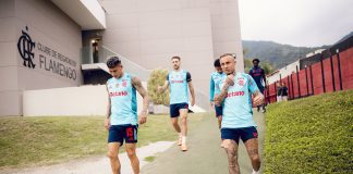 Carrascal, Leo Ortiz, Allan e Everton Cebolinha em mais um treino do Flamengo no Ninho do Urubu - Foto: Adriano Fontes / Flamengo