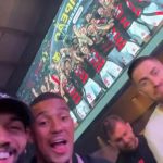 Jogadores do Flamengo na festa de comemoração dos títulos brasileiro e Libertadores