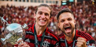 Filipe Luís e Diego Ribas campeões da Libertadores pelo Flamengo em 2019