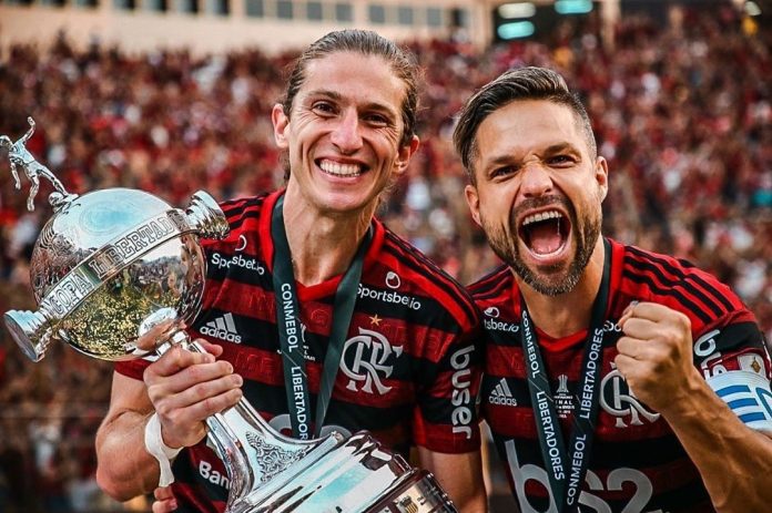 Filipe Luís e Diego Ribas campeões da Libertadores pelo Flamengo em 2019