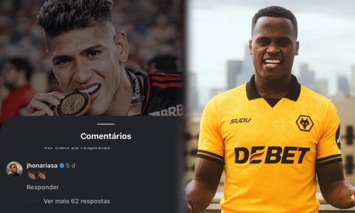 Jhon Árias parabeniza Carrascal em post no Instagram