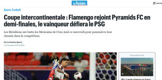 Jornal Le Parisien destaca a vitória do Flamengo sobre o Palmeiras
