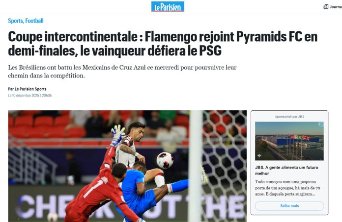 Jornal Le Parisien destaca a vitória do Flamengo sobre o Palmeiras