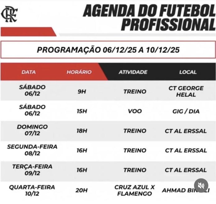 Programação do Flamengo para o Intercontinental