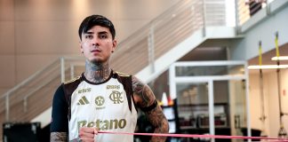 Pulgar na academia do Flamengo no Ninho do Urubu - Foto: Gilvan de Souza / Flamengo