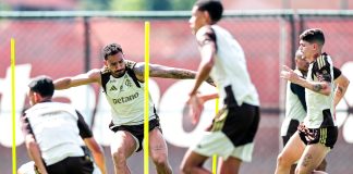 Jogadores do Flamengo em treino no Ninho do Urubu - Foto: Gilvan de Souza / Flamengo