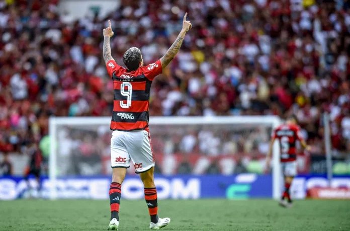 Pedro comemora com a torcida do Flamengo