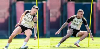 Saúl e Cebolinha em treino no Ninho do Urubu