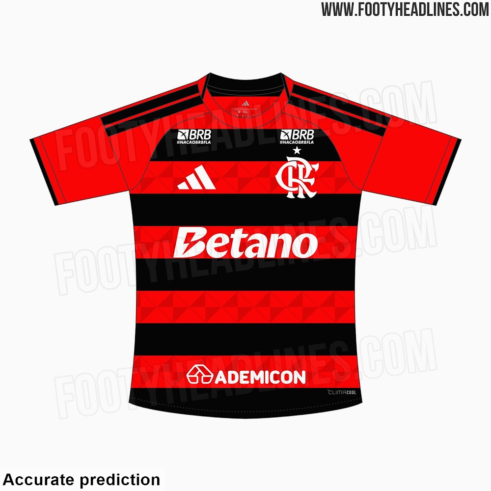 Camisa 1 do Flamengo para 2027, vazada pelo site Footy Headlines